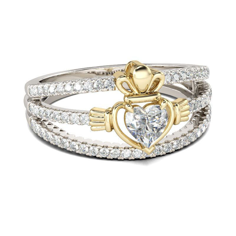 Two Tone Heart Cut Claddagh Sterling Silver Ring-JE-Juri Elle