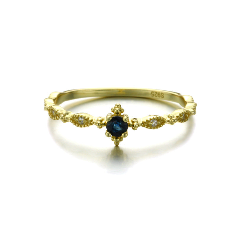 Sapphire Vintage Gold Vermeil Sterling Silver Ring-DL-Juri Elle