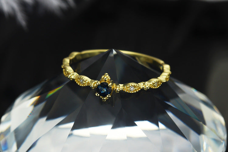 Sapphire Vintage Gold Vermeil Sterling Silver Ring-DL-Juri Elle