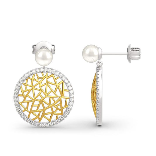 Modern Filigree Cultured Pearl Sterling Silver Earrings-JE-Juri Elle