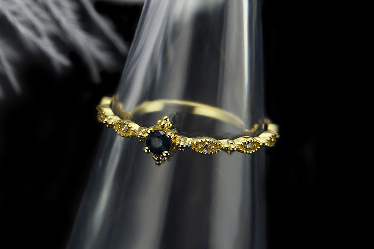 Sapphire Vintage Gold Vermeil Sterling Silver Ring-DL-Juri Elle