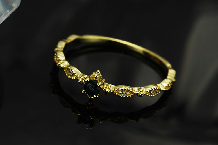 Sapphire Vintage Gold Vermeil Sterling Silver Ring-DL-Juri Elle