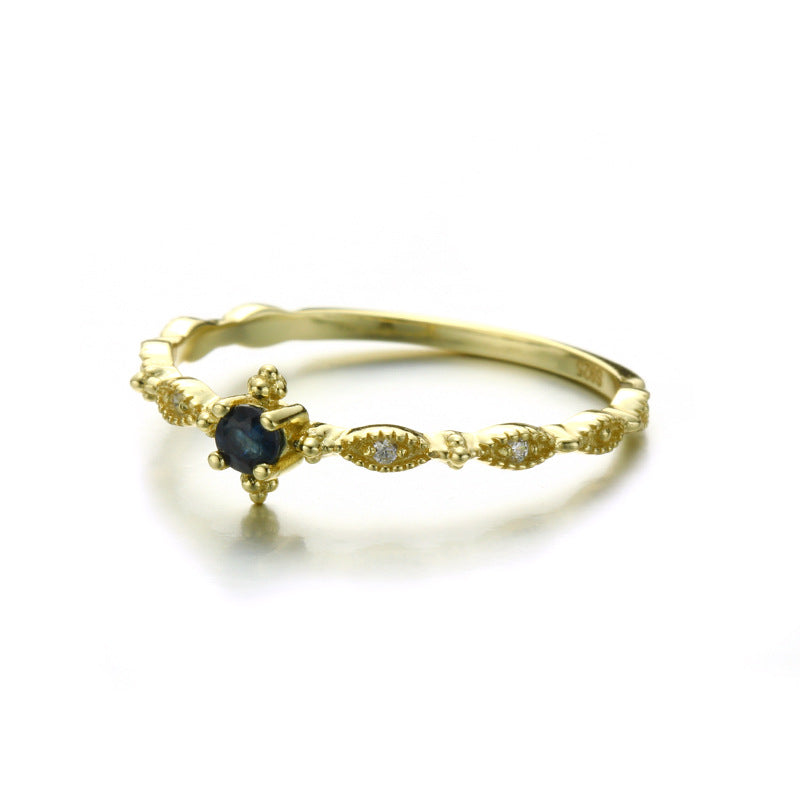 Sapphire Vintage Gold Vermeil Sterling Silver Ring-DL-Juri Elle