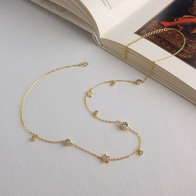Mini Multi-element Round Cut Sterling Silver Plated Gold Necklace