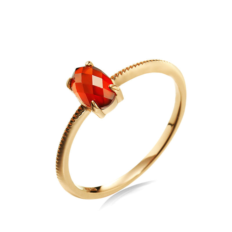 Simple Red Garnet Sterling Silver Ring-DL-Juri Elle