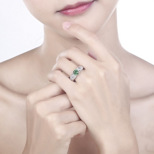Vintage Round Cut Sterling Silver Ring Set-ZX-Juri Elle
