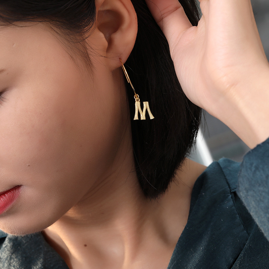 Personalized Letter Sterling Silver Plated Gold Earring