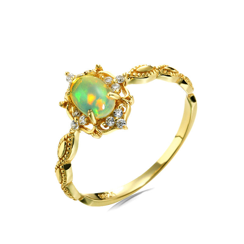 Opal Vintage Sterling Silver Ring-DL-Juri Elle
