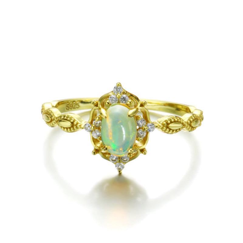 Opal Vintage Sterling Silver Ring-DL-Juri Elle