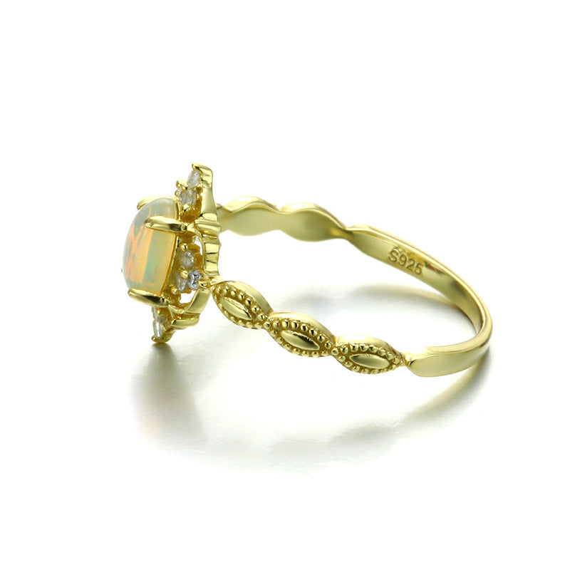 Opal Vintage Sterling Silver Ring-DL-Juri Elle