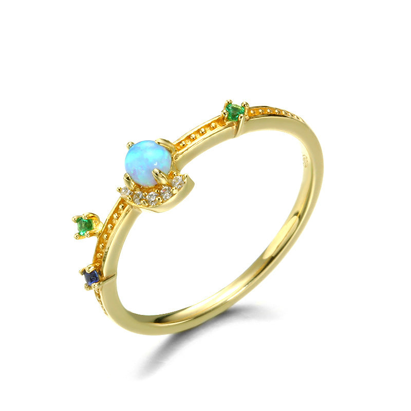 Blue Opal Stone Star Shape Sterling Silver Ring-DL-Juri Elle