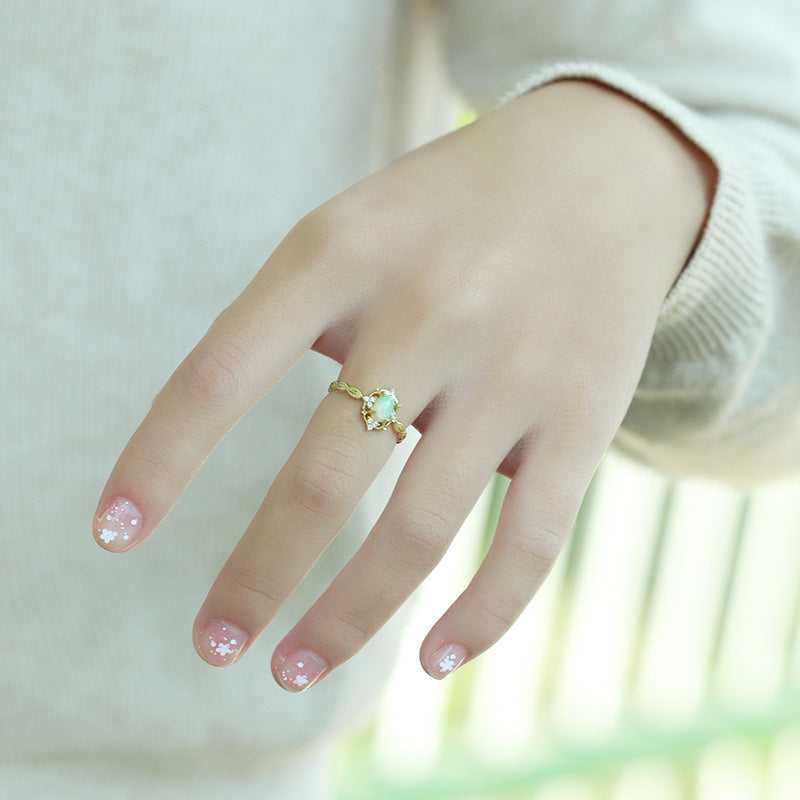 Opal Vintage Sterling Silver Ring-DL-Juri Elle