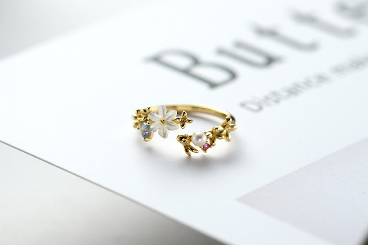 Shell Flower Sterling Silver Open Ring-DL-Juri Elle
