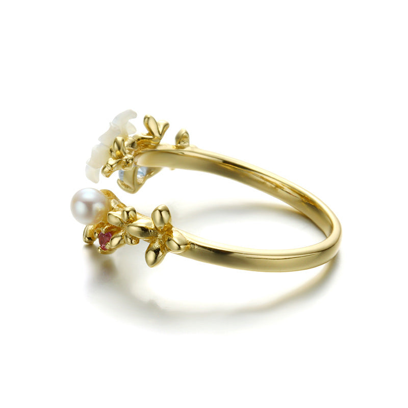 Shell Flower Sterling Silver Open Ring-DL-Juri Elle