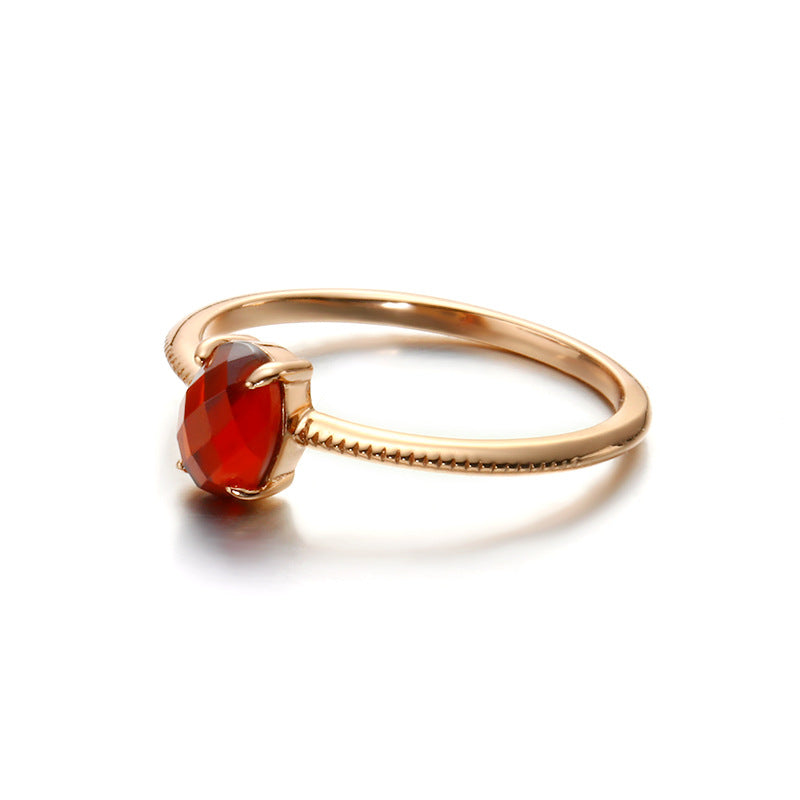 Simple Red Garnet Sterling Silver Ring-DL-Juri Elle
