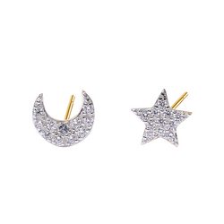 Boucles d'oreilles à tige en argent sterling plaqué or taille ronde Bright Star&Moon