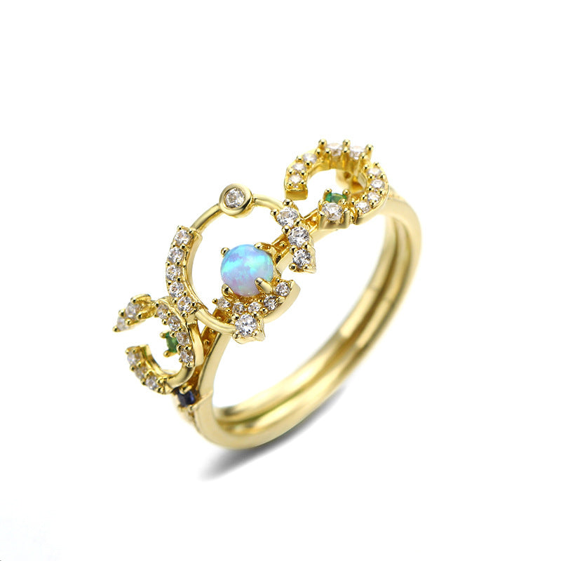 Blue Opal Stone Star Shape Sterling Silver Ring-DL-Juri Elle