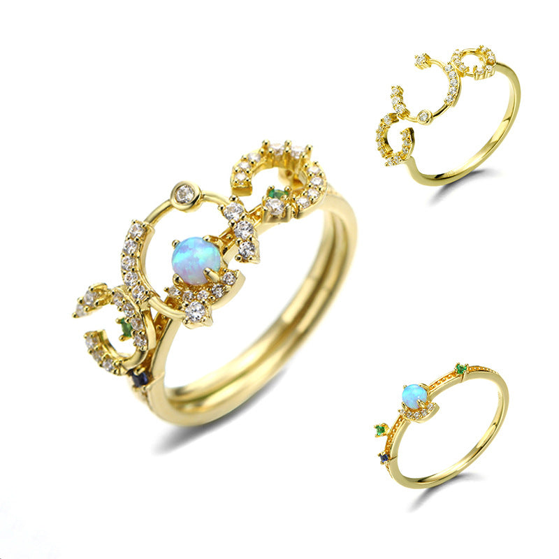 Blue Opal Stone Star Shape Sterling Silver Ring-DL-Juri Elle