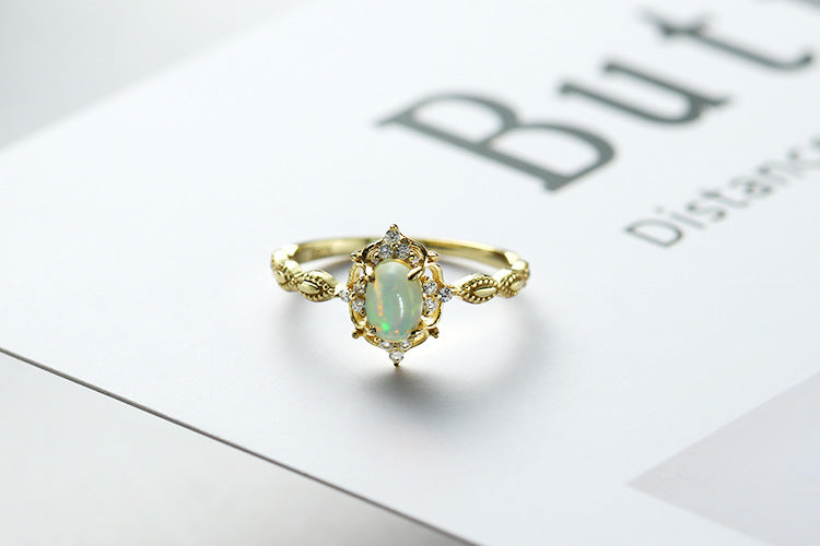 Opal Vintage Sterling Silver Ring-DL-Juri Elle