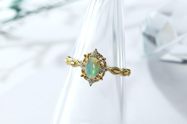 Opal Vintage Sterling Silver Ring-DL-Juri Elle