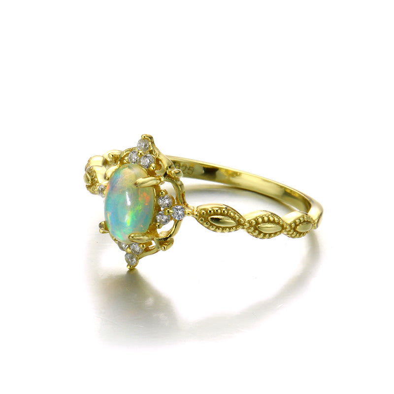 Opal Vintage Sterling Silver Ring-DL-Juri Elle