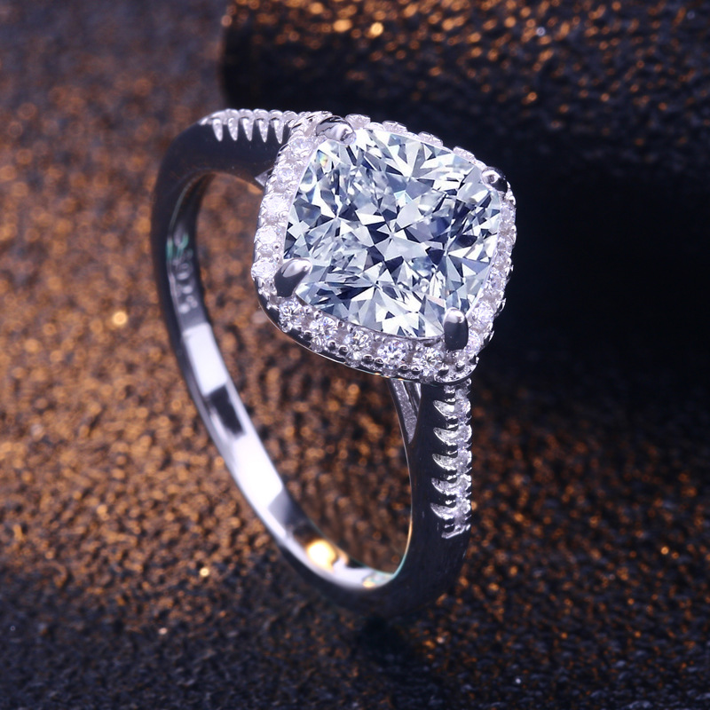Halo Princess Cut Sterling Silver Ring-TL-Juri Elle