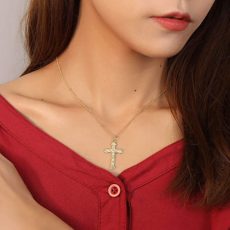 Christian Cross Sterling Silver Plated Gold Necklace