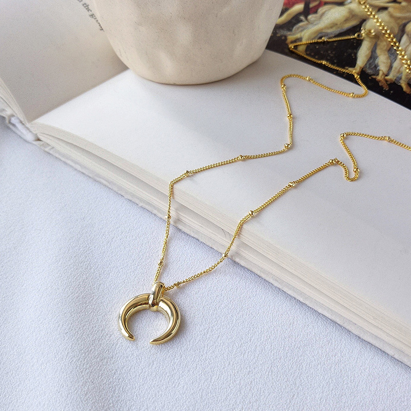 Decorative Crescent  Beads Sterling Silver Plated Gold Necklace