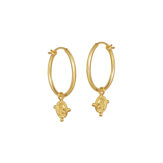 Circle Golden Portrait Coin Sterling Silver Plated Gold Earring