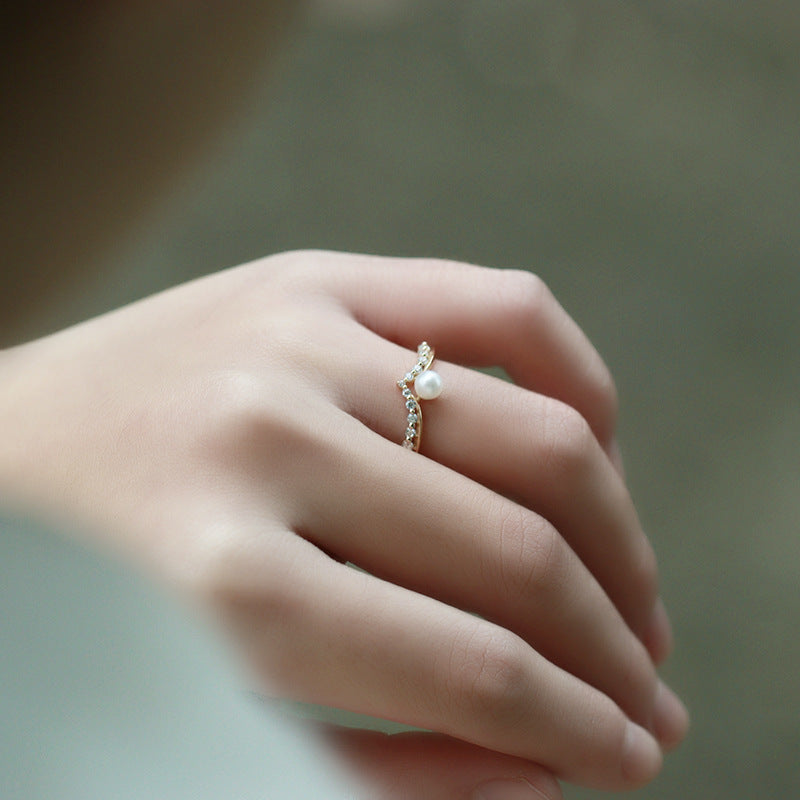 Crown Shape Sterling Silver Ring With Pearl-DL-Juri Elle