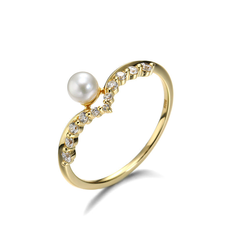 Crown Shape Sterling Silver Ring With Pearl-DL-Juri Elle