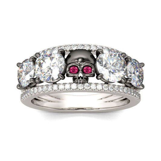 Two Tone Round Cut Sterling Silver Skull Ring-JE-Juri Elle