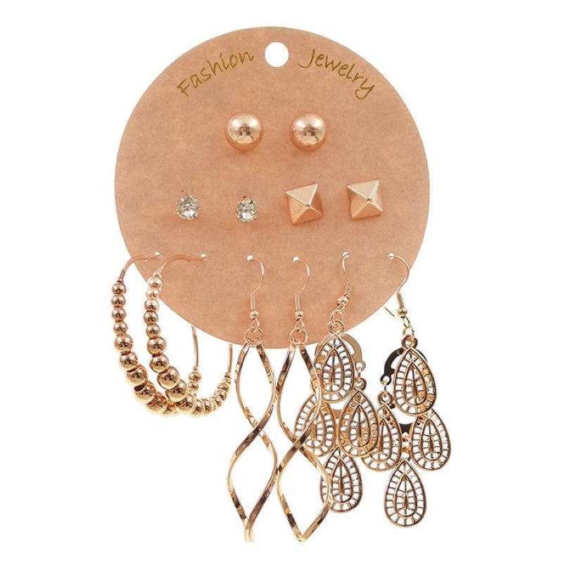 Bohemian Gold Tassel Earrings Set 6 Pairs