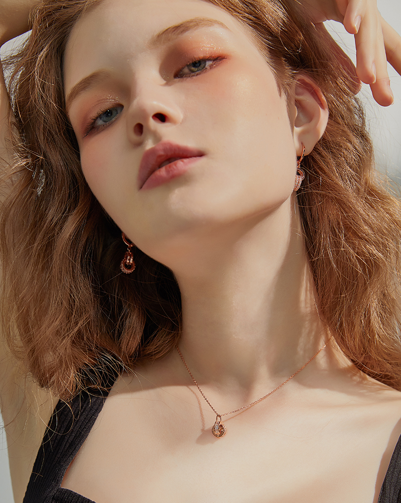 Romantic Lover Knot Baguette Cut Silver Plated 14K Rose Gold Necklace