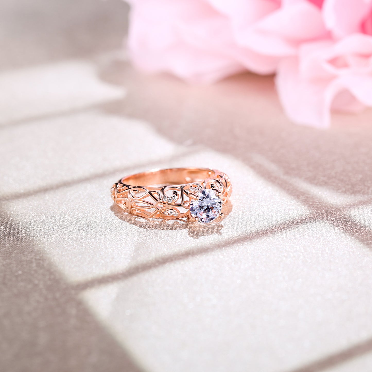 Vines Round Cut Sterling Silver Ring