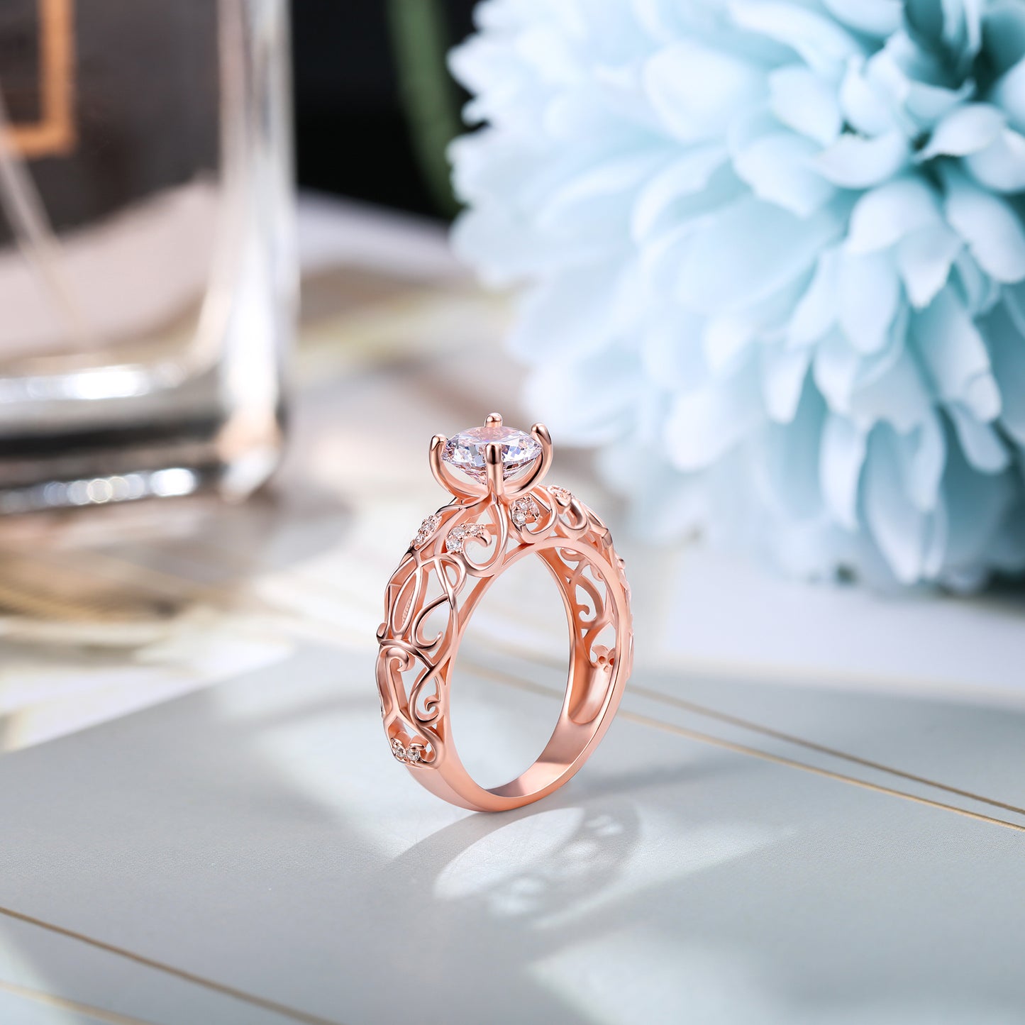 Vines Round Cut Sterling Silver Ring