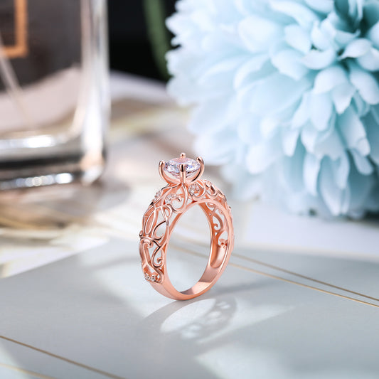 Vines Round Cut Sterling Silver Ring