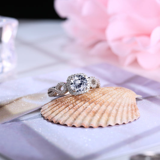 Twist Halo Round Cut Sterling Silver Ring