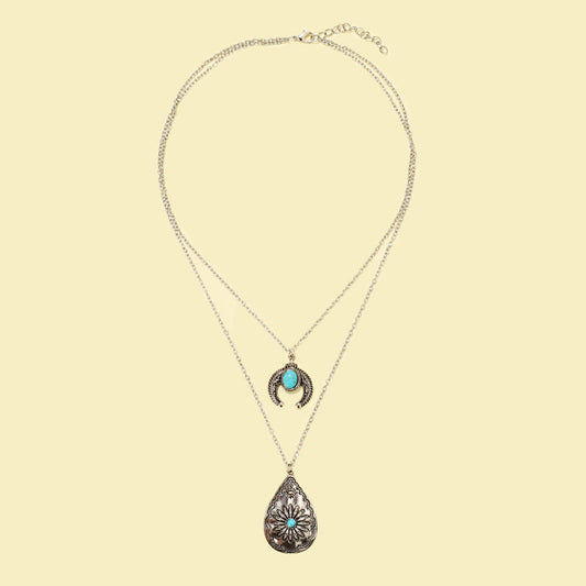 Bohemian Tree Water Drop Carved Necklace