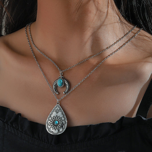 Bohemian Tree Water Drop Carved Necklace