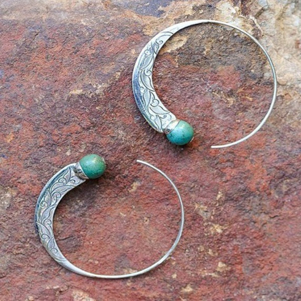 Boucles d'oreilles bohèmes vintage thaïlandaises en argent turquoise
