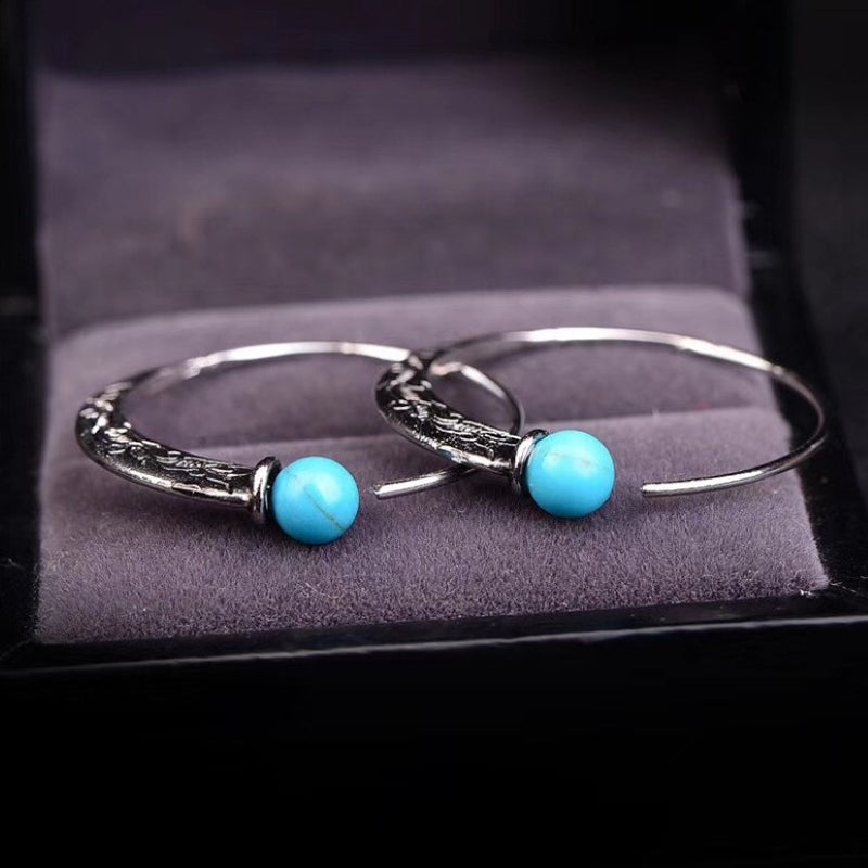 Boucles d'oreilles bohèmes vintage thaïlandaises en argent turquoise