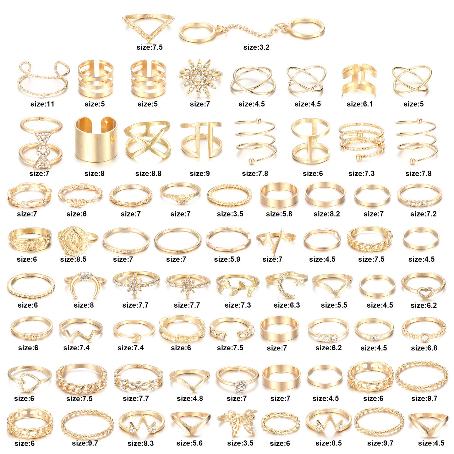 Kakonia 70PCS Knuckle Rings for Women Stackable Joint Midi Finger Ring Set