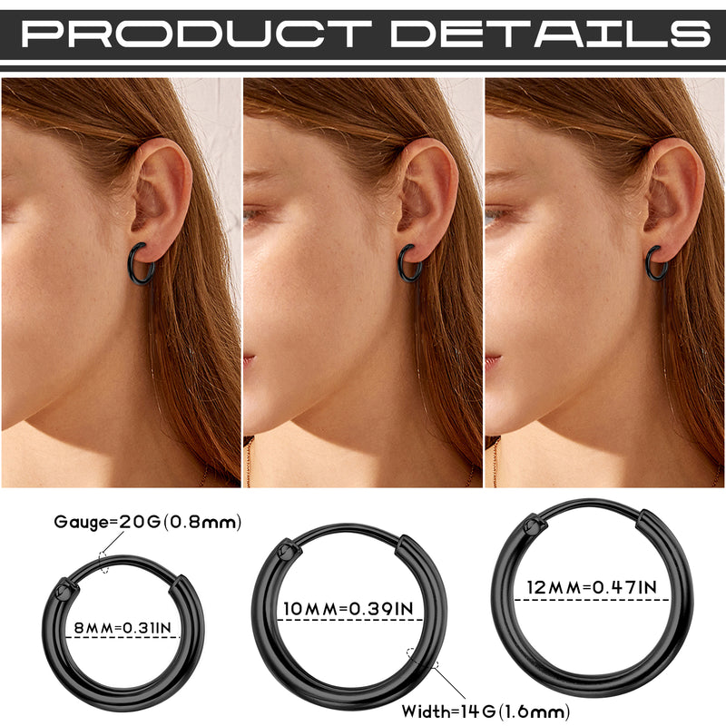 FIOROYAL 21Pairs Small Stud Earrings for Women Black Stud Earrings 20G Flat Back Earrings Screw Back Earrings Hoop Earrings for Cartilage Ears