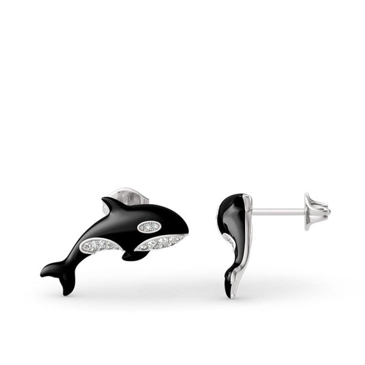 Orca Killer Whale Sterling Silver Earrings-JE-Juri Elle