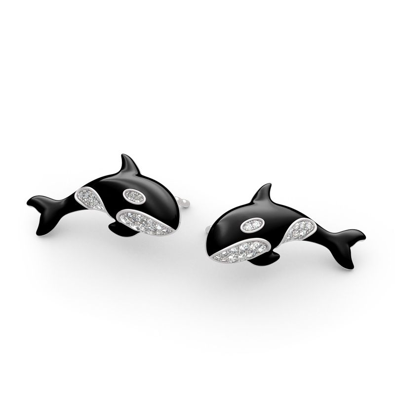 Orca Killer Whale Sterling Silver Earrings-JE-Juri Elle