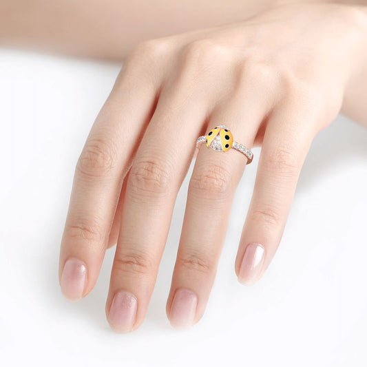 Lucky Yellow Ladybug Sterling Silver Ring-JE-Juri Elle
