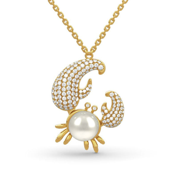 Cultured Pearl Crab Pendant Sterling Silver Necklace-JE-Juri Elle