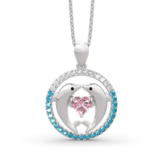 Two Dancing Dolphins Heart Cut Sterling Silver Necklace-JE-Juri Elle