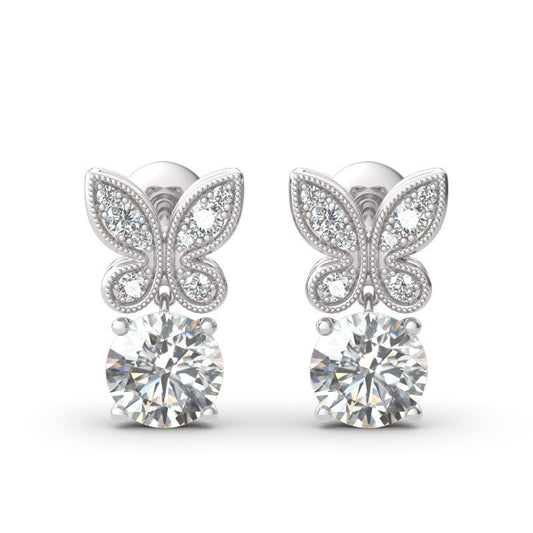 Butterfly Round Cut Sterling Silver Drop Earrings-JE-Juri Elle